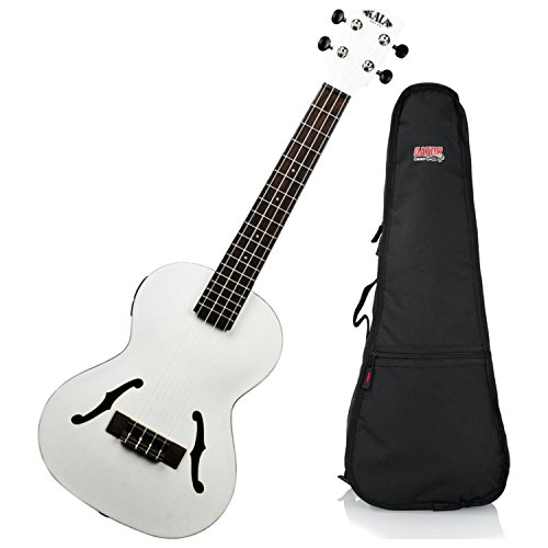 Kala KA JTE MTW Tenor Satin Metallic White Spruce Mahogany Archtop Ukulele w/ Gig Bag