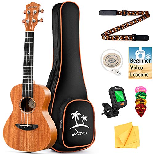 Donner Tenor Ukulele Mahogany Professional 26 inch Ukelele Starter Bundle Kit with Free Online Lesson Gig Bag Strap Nylon String Tuner Picks Cloth DUT-1 Ukele Ukalalee Set