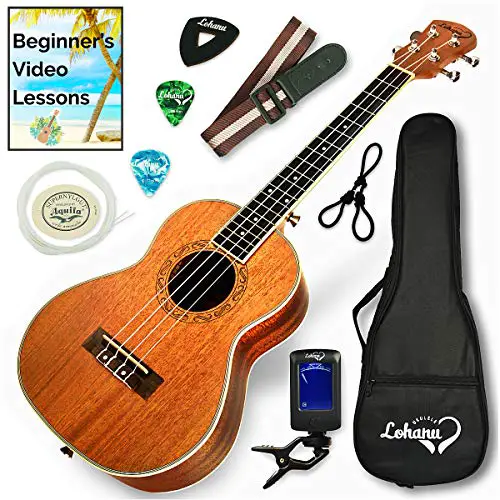 Ukulele Tenor Size Bundle From Lohanu (LU-T) 2 Strap Pins Installed FREE Uke Strap Case Tuner Picks Hanger Aquila Strings Installed Free Video Lessons BEST UKULELE BUNDLE DEAL Purchase Today!