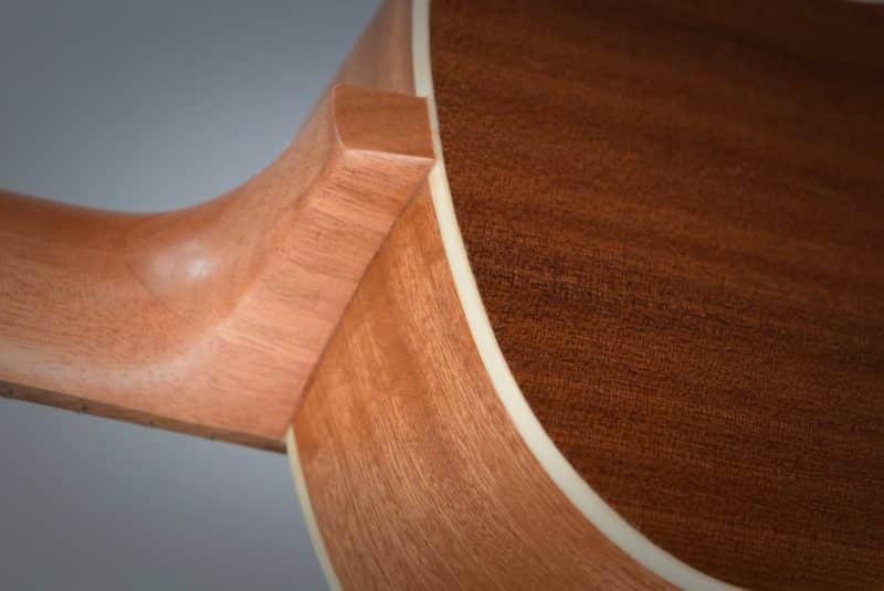 Hricane ukulele - heel and neck joint closeup