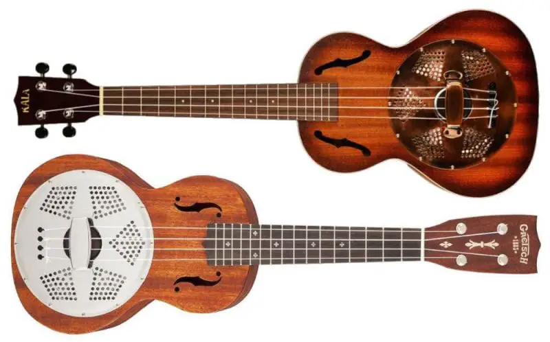 Kala KA-RES-BRS and Gretsch G9112 Resonator Ukuleles