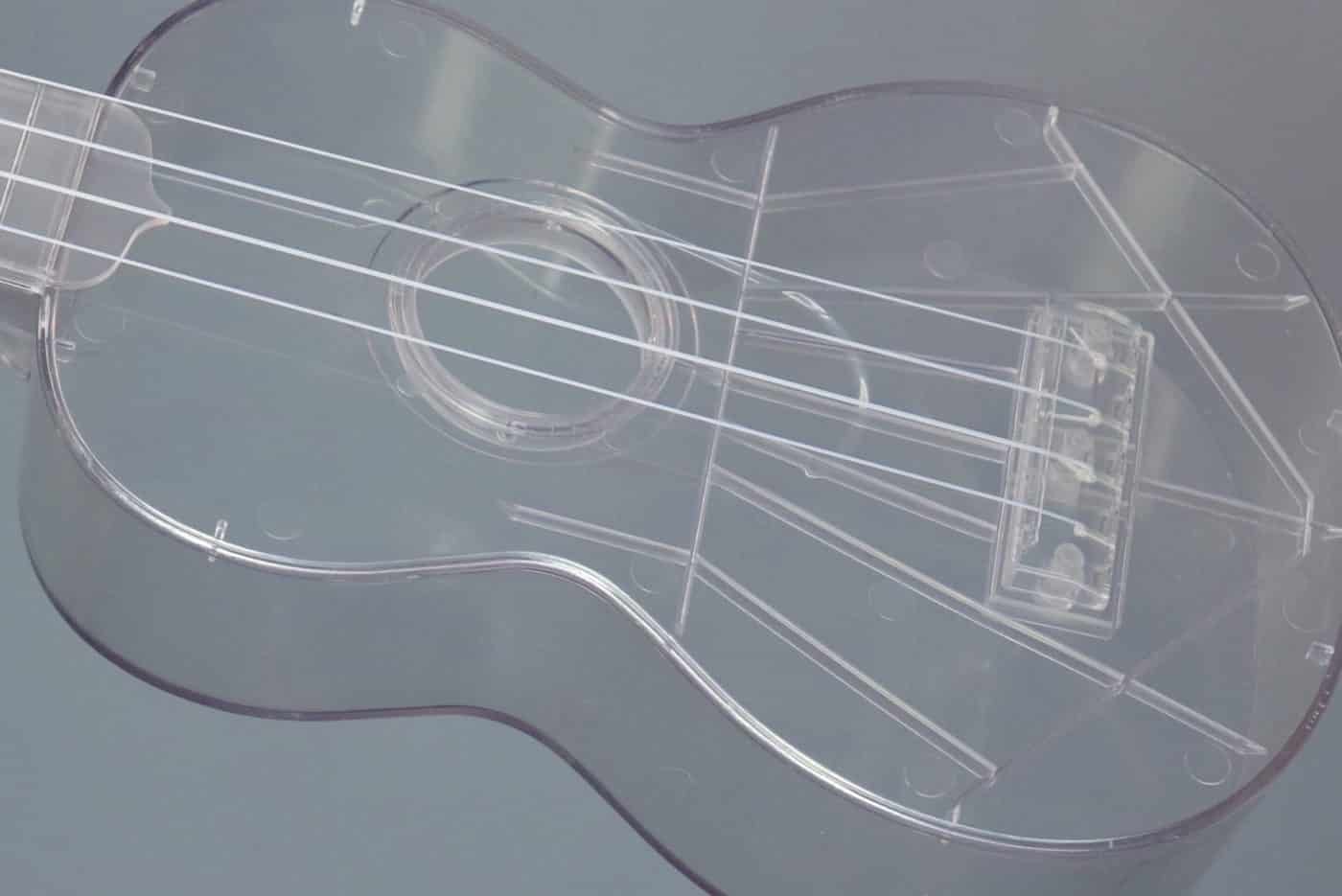 Kala Waterman Plastic Ukulele - Clear - Body Angled Close