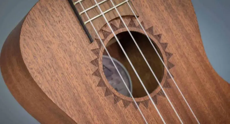 Luna Tattoo ukulele soundhole and rosette closeup