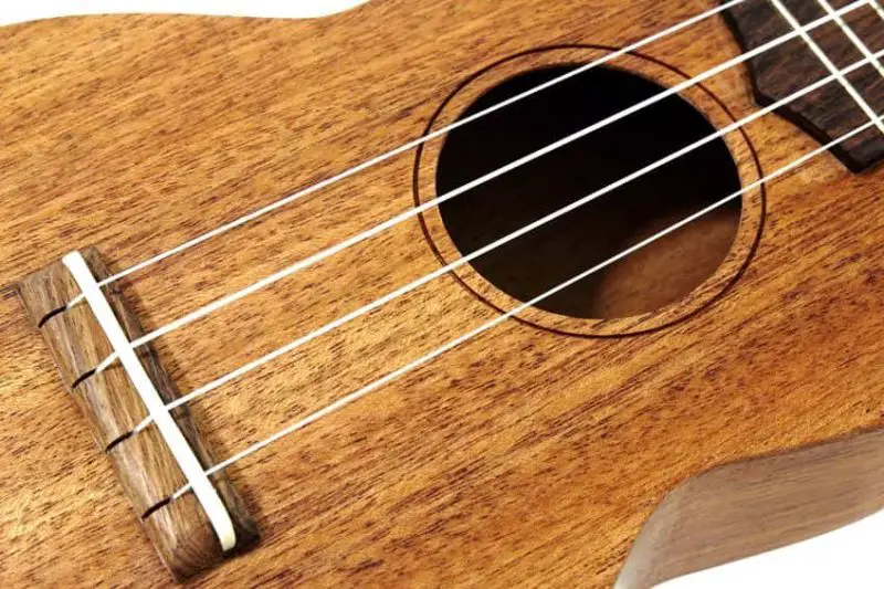 Ukulele strings and soundhole closeup